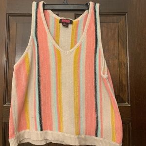 Striped knit sweater vest with V neckline - multicolored, size XL.